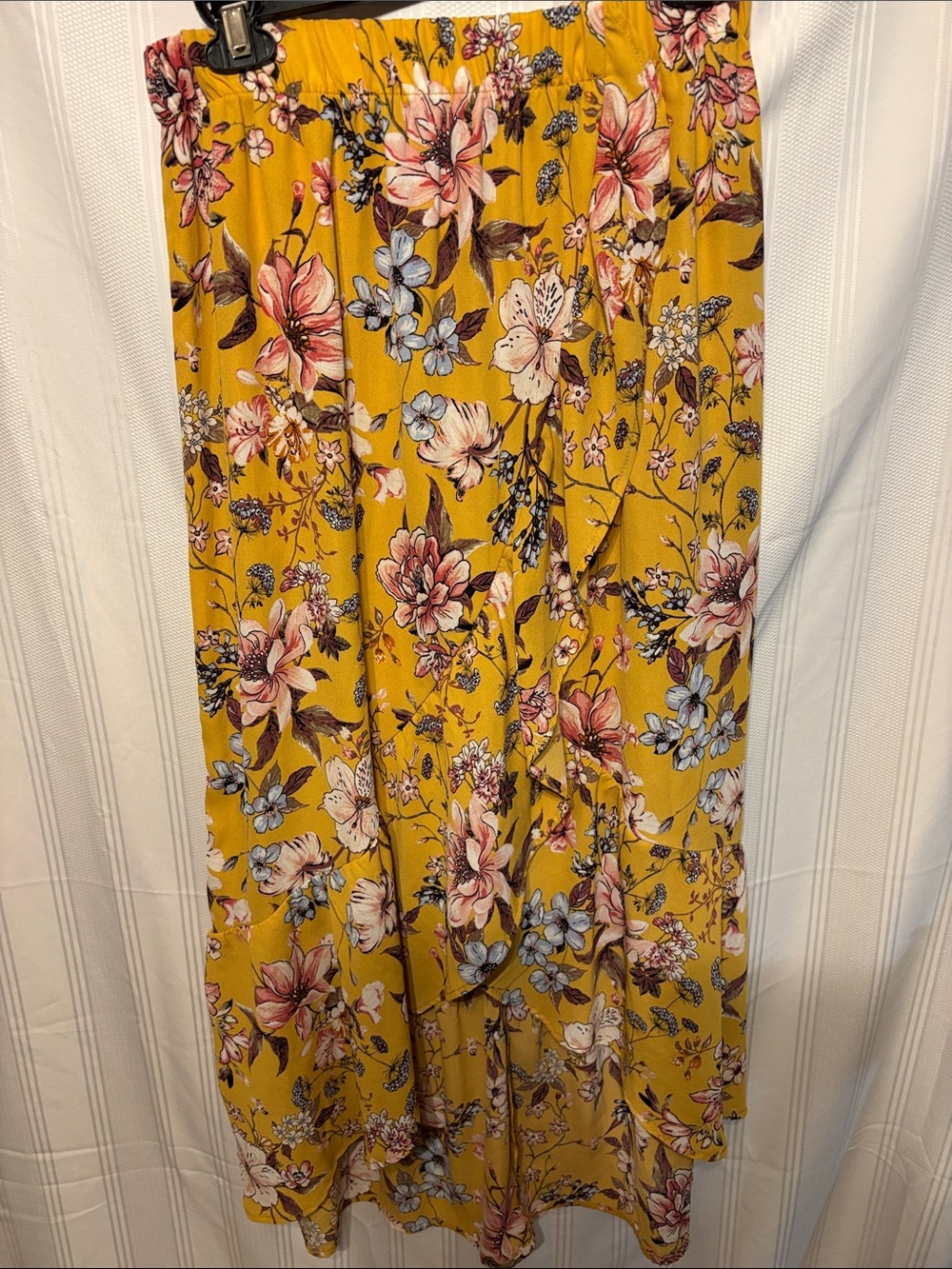 Floral Mustard High-Low Skirt